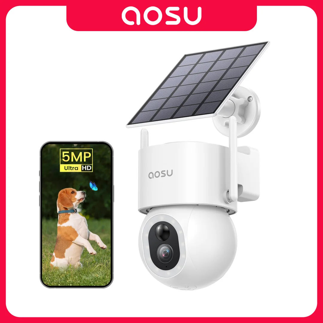 AOSU 5MP Wireless 9200mAh Solar Camera Outdoor AI Detection PTZ Security Wifi Camera Color Night Vision 2-Way Audio CCTV Camera