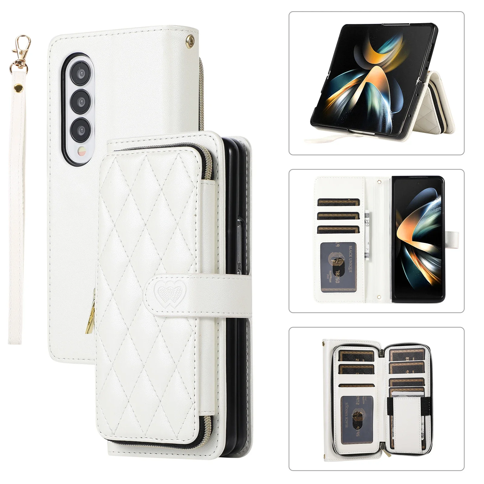 Full cover zipper Leather Flip Phone Case Wallet for SAMSUNG GALAXY FOLD 3/4/5/6