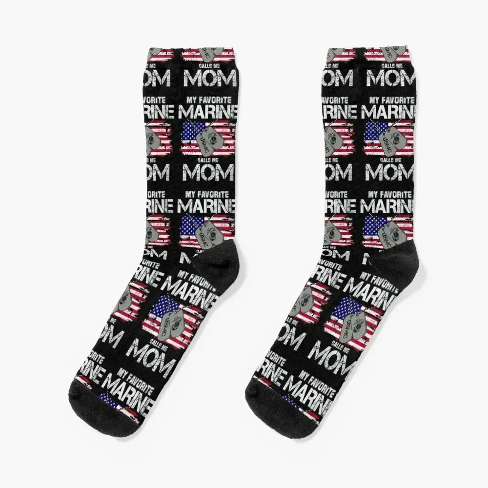 Marine Mom Gift, My Favorite Marine Calls Me Mom, Military Mother Socks summer custom soccer anti-slip Socks Woman Men's