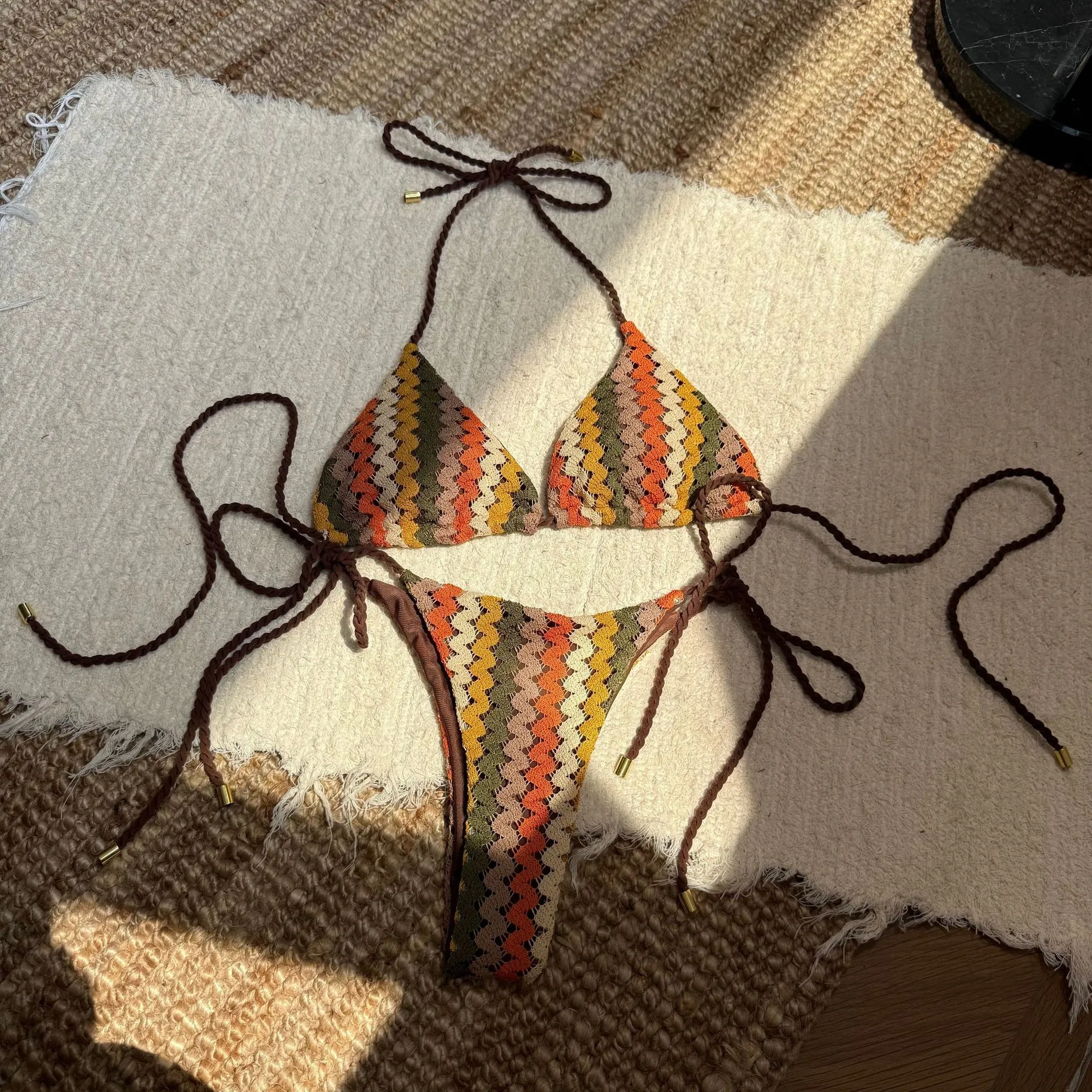 

2026 Bikini Woman Sets Triangle Top Tie Side Bottom Bikinis Crochet Set Swimwear Multicolor Two Piece Swimsuit Women's Beach
