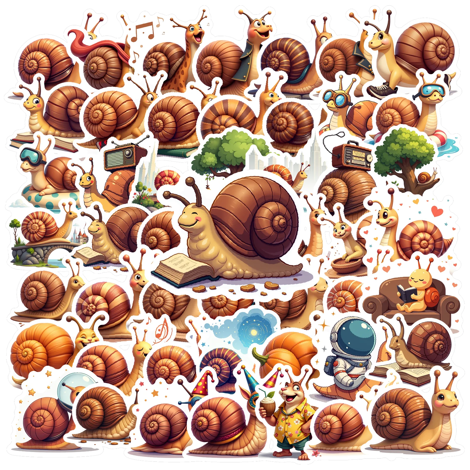 50pcs Cute Snail Stickers Animal Art Joyful Stickers Decals Notebook Stationery Skateboard Water Bottle Laptop Phone Travel