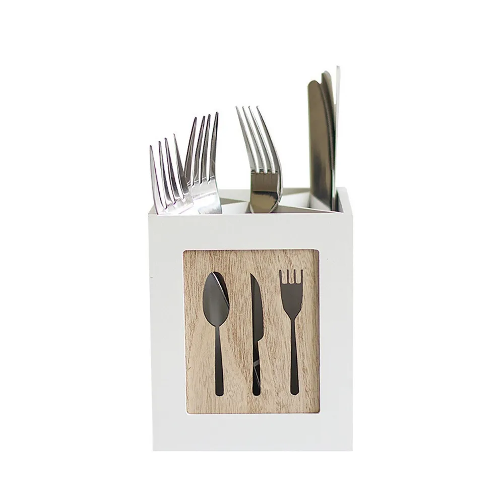 Party Ready 4 Compartment Cutlery Holder Wooden 2L Silverware Caddy Cutlery Storage Basket Buffet Party