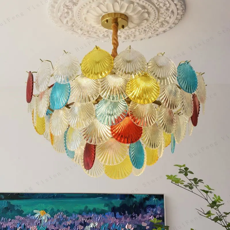 المعاصرة متعدد الألوان شل تصميم قلادة الثريا شنقا ضوء لغرفة الطعام غرفة المعيشة داخلي LED الإضاءة ديكور المنزل #2