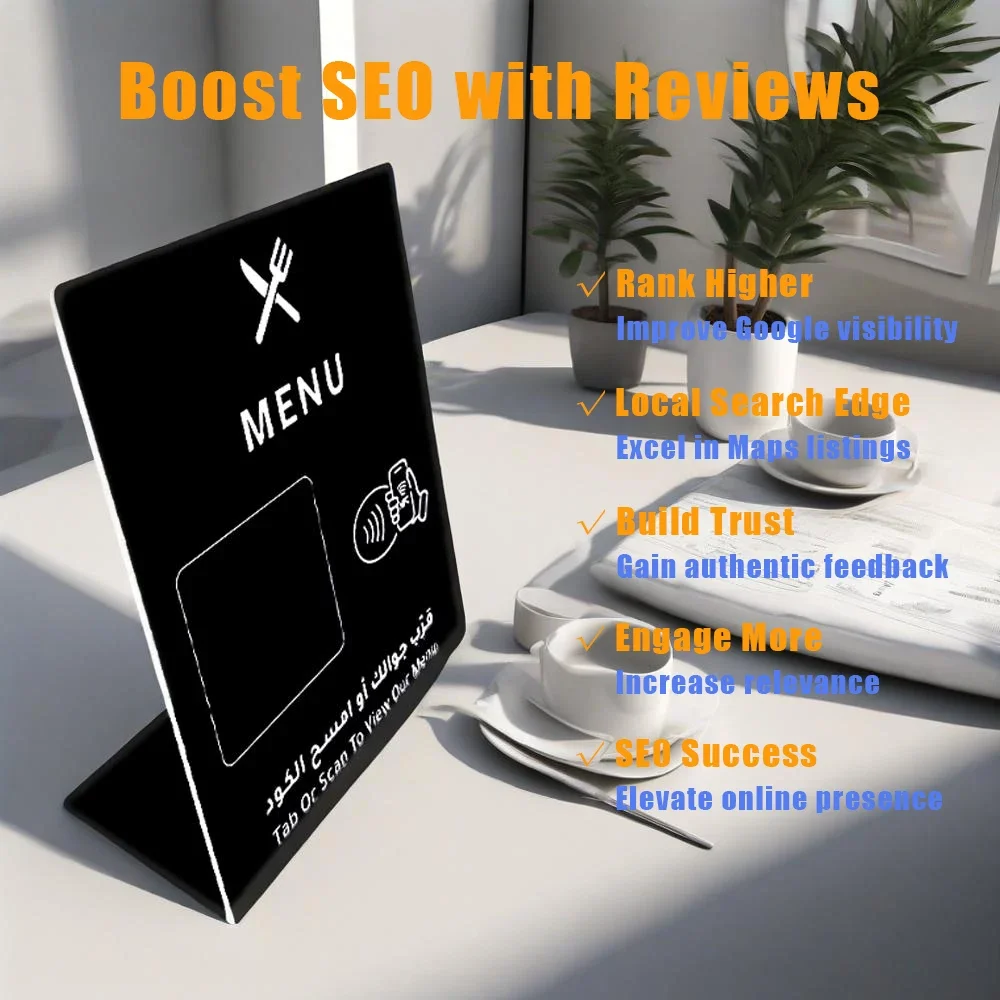 Hilo NFC Desktop Display MENU NFC 215, Restaurant, 504 Bytes, NFC, Google Review, NFC Card Support