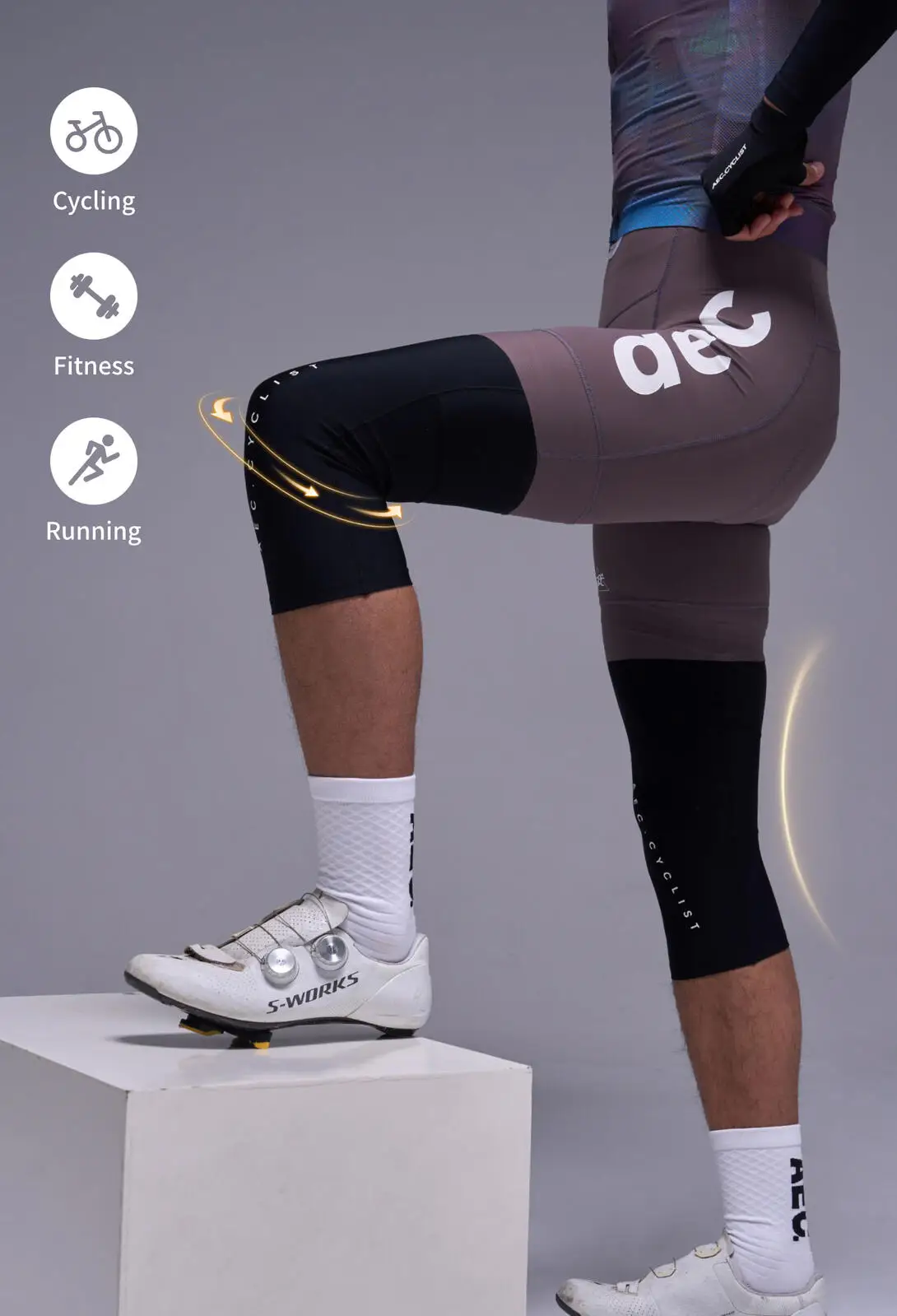 AEC.CYSLIST Fleece-Radbeinwärmer mit reflektierendem Logo, kurzer Beinschutz, Kompressions-Kniebandage für Fahrrad und Rennrad – Detail 1