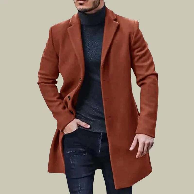 Men's Woolen Coat New Solid-Color Warm Woolen Overcoat Mid-Length Windbreaker Comes Multiple Colors Coat Men's Clothing