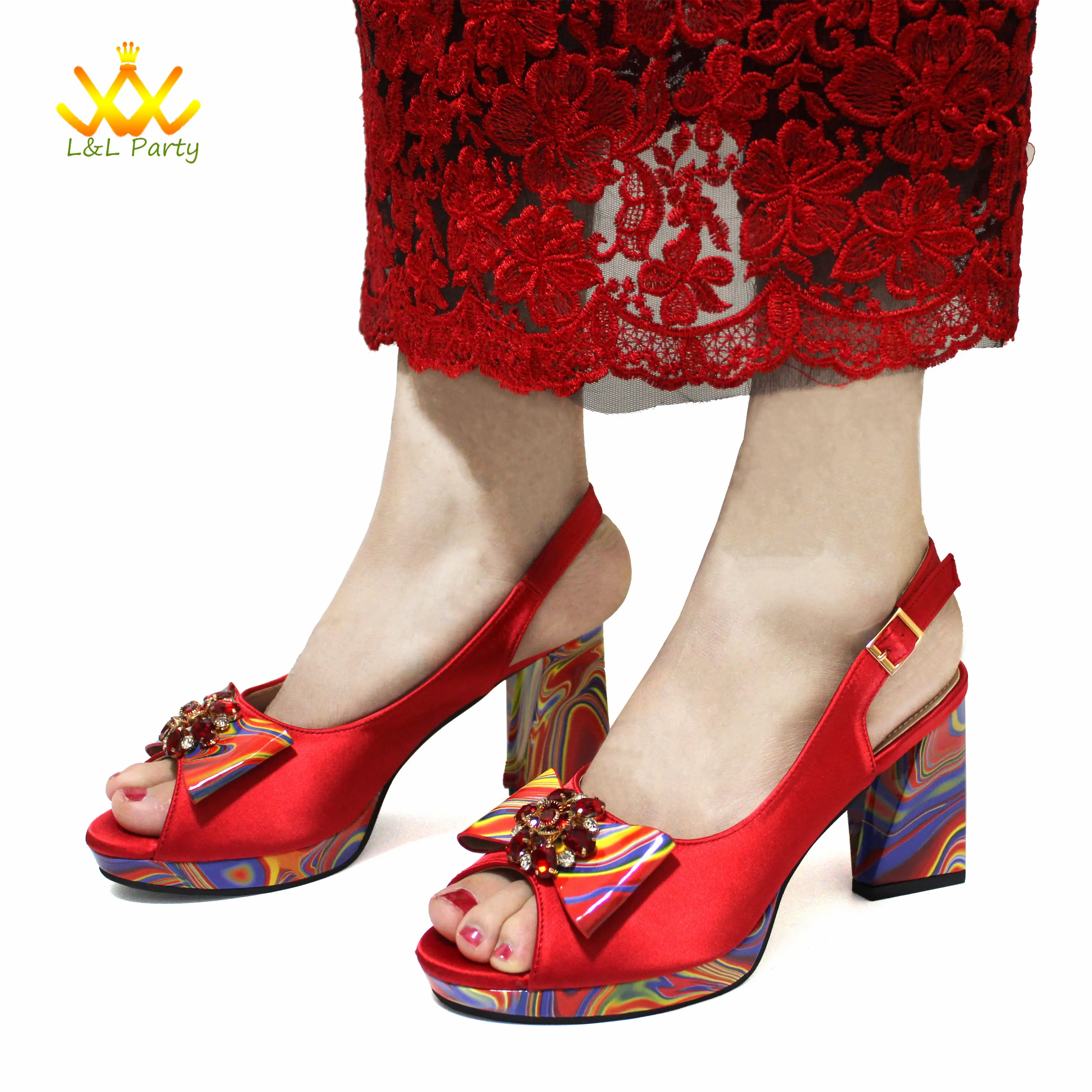 2024 Appliques Specials Italian Design Nigerian Women Shoes Matching Bag Set in Red Color INS Hot Sale Sandals