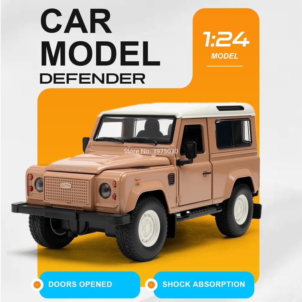 

1:24 Defender Off-road Vehicle Car Diecast Alloy Miniature Toy Model Doors Opened Front Wheel Steering Vehices Gift for Children