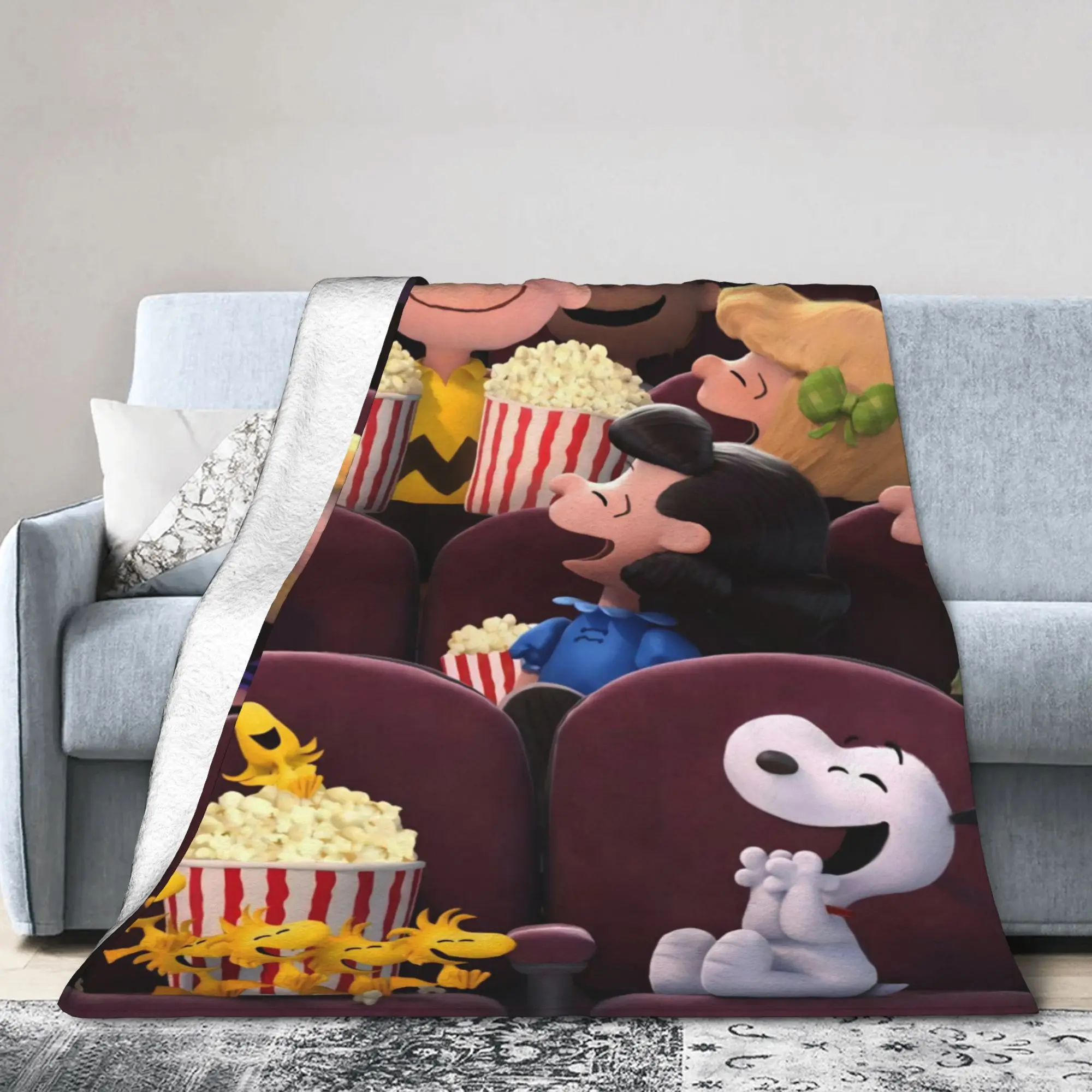 S-Snoopys Movie Blanket Flannel Decoration Kawaii Manga Dogs Portable Warm Throw Blankets for Bedding Couch Bedspreads