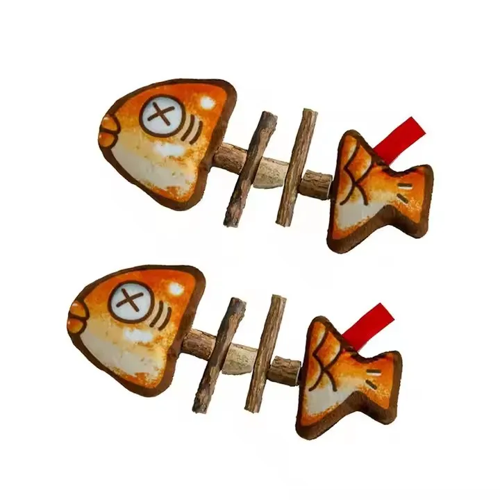 

Original New Cat Toy Fish Bone Wood Day Simulation Fish Grinding Teeth Toy Grilled Fish