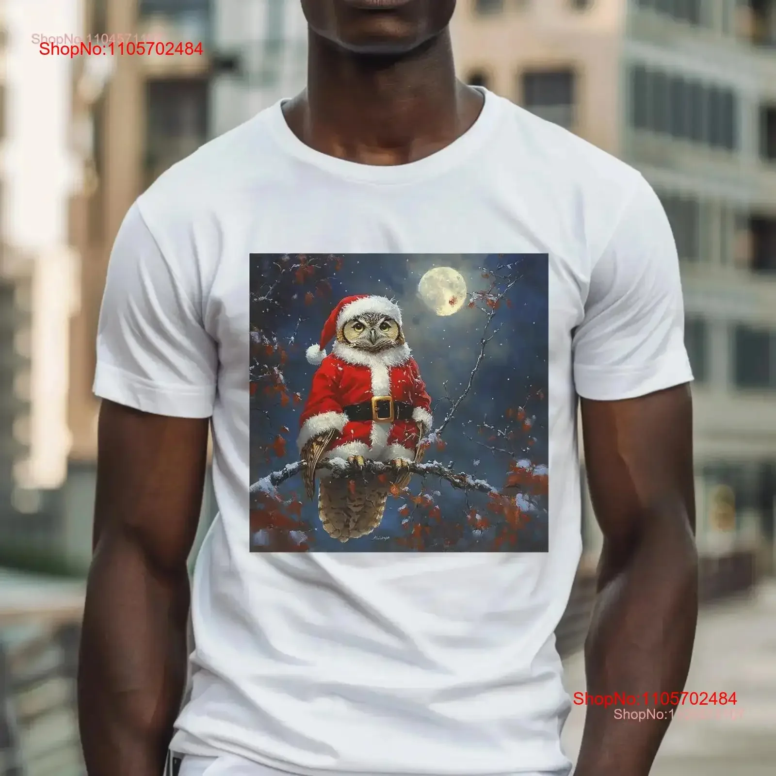 Moonlit Owl in Red T Shirt Christmas Theme Animal Bird Art Casual Ideas vintage Washed Comfortable designer clothes homme