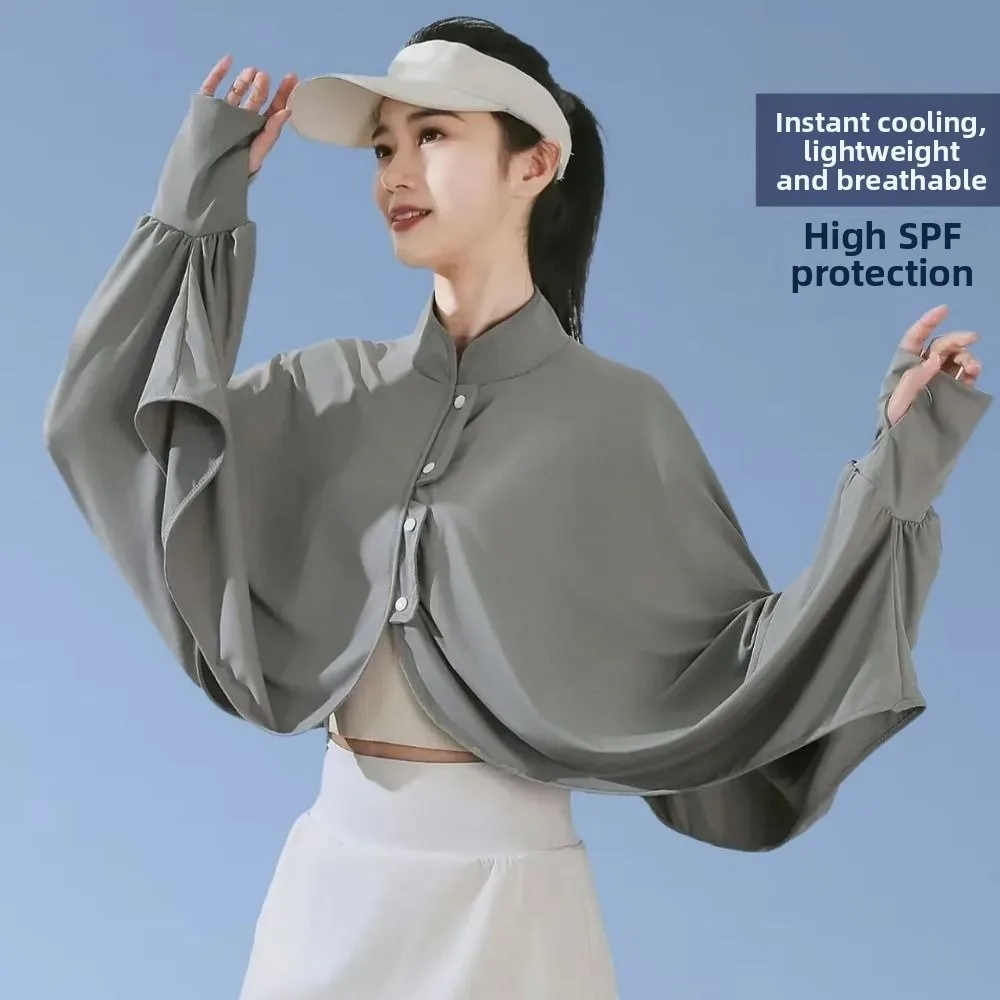 Solid Color Summer Sunscreen Shawl Long Sleeve Simple Sun Protection Clothing Lightweight Quick Dry Sunshade Cloak Outdoor