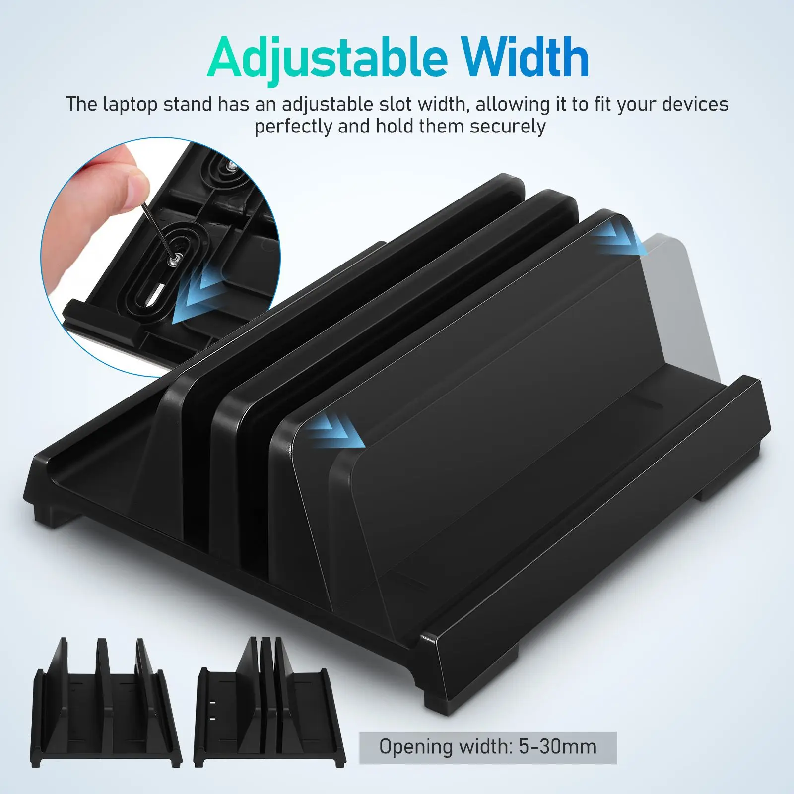 

Laptop Vertical Stand Dual Slots Adjustable Width Padded Nonslip Desk ganizer Black Mount For Travel Workspace