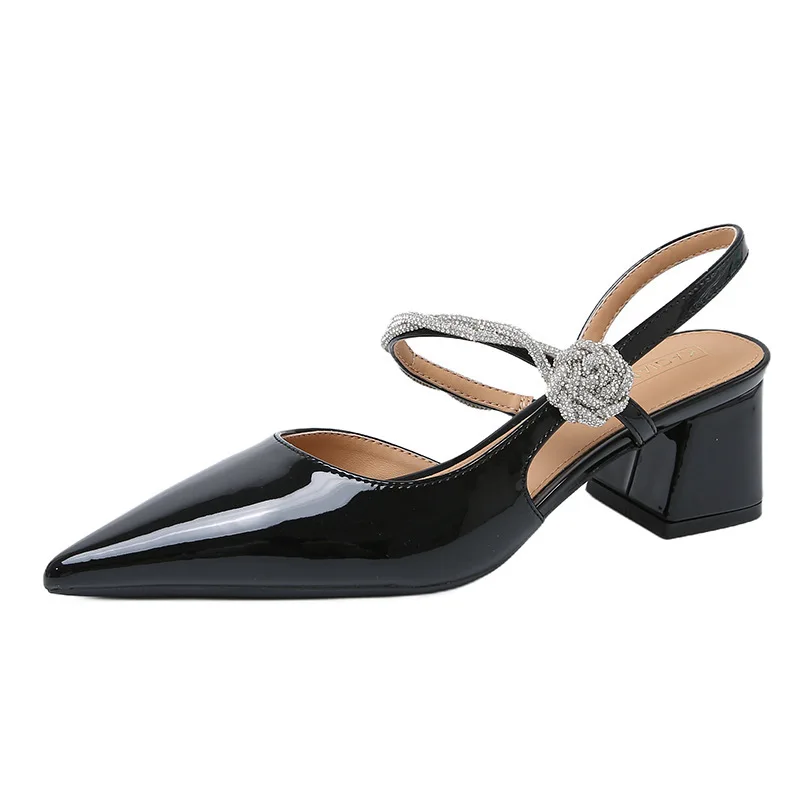 

New patent leather bag head sandals, high-end pointed head with high heels, summer shoes, single shoes for women