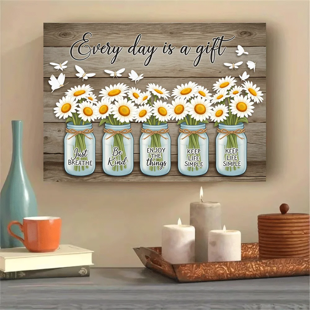 1PC-Unframed Canvas poster wall decoration  Every Day Is A Gift Daisy Mason Jar Quote Wall Art