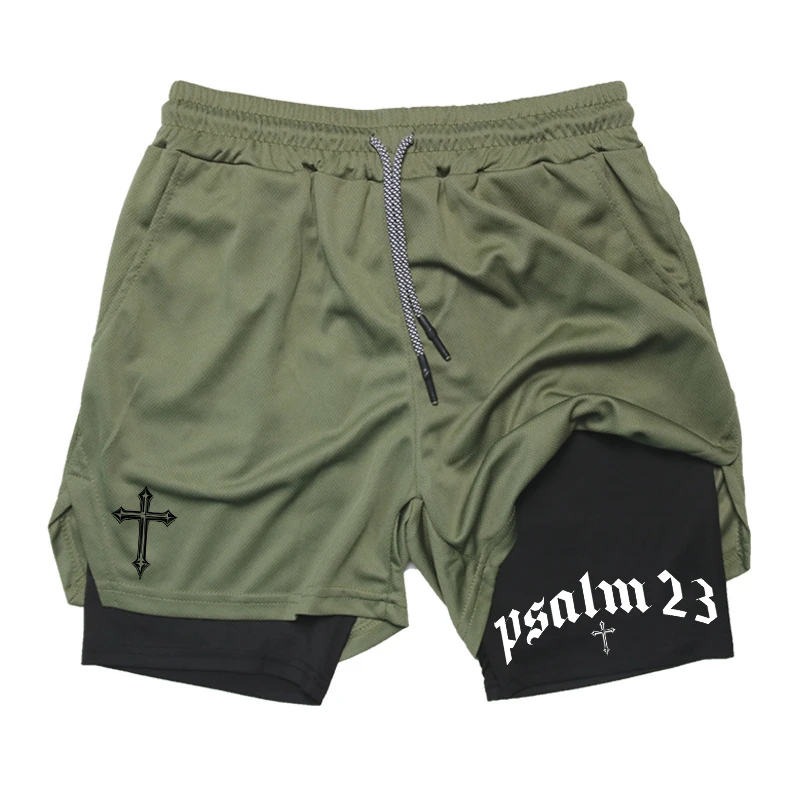 Cross Bible Graphic 2 in 1 Athletic Shorts for Men Christian Gym Workout Running Shorts with Phone Pocket Towel Loop Active Wear