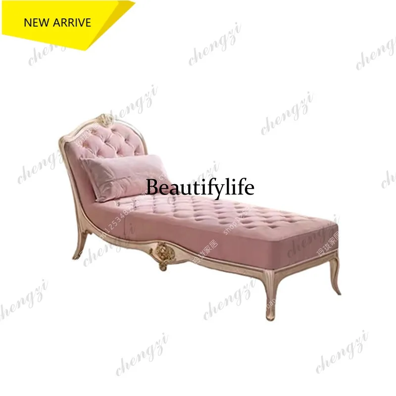 E153 French solid wood carving flower concubine chair fabric princess beauty couch master bedroom leisure lounge chair