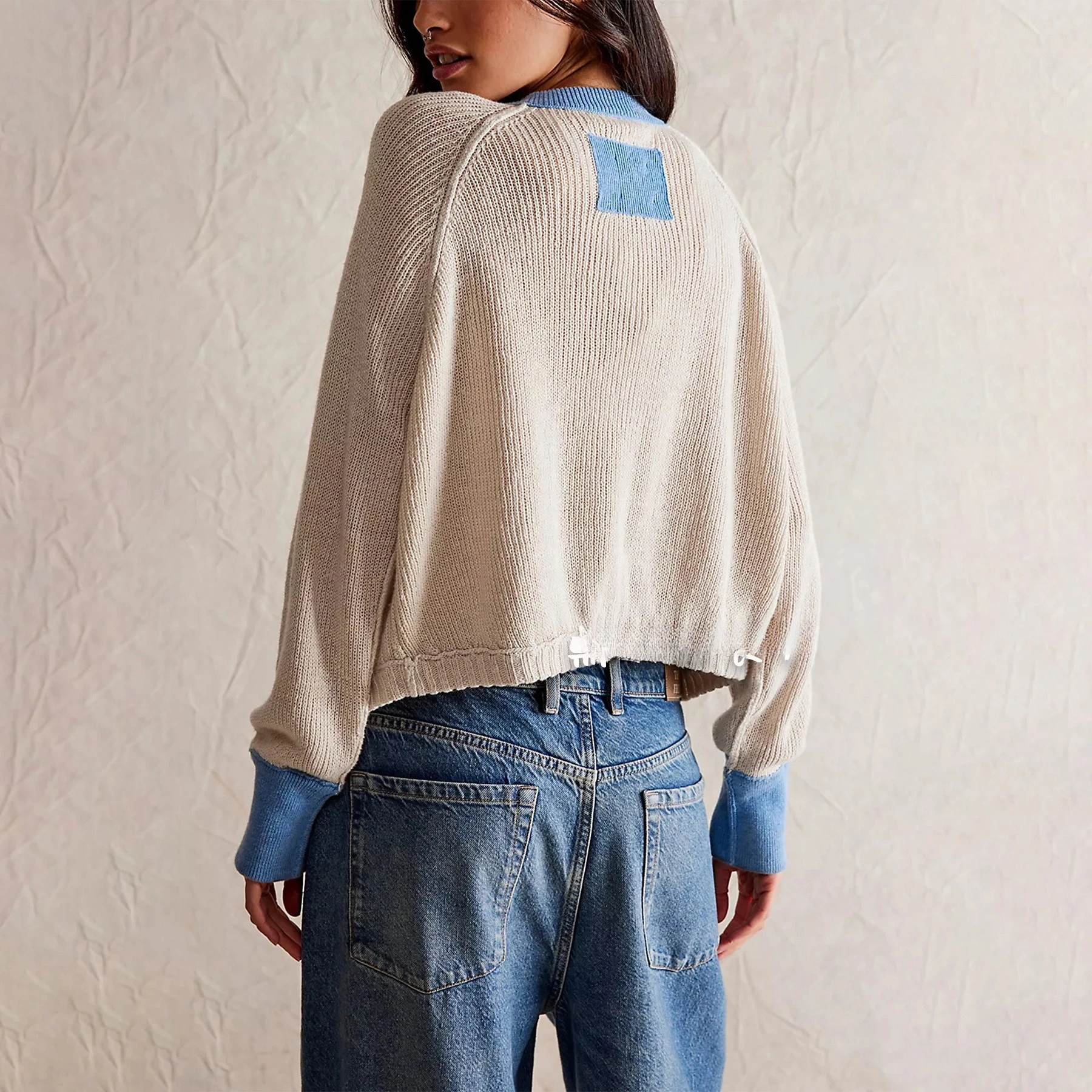 Cardigan à col ras du cou contrasté pour femme, veste tricotée à une rangée de boutons, nouvelle collection automne et hiver 2025, offre spéciale