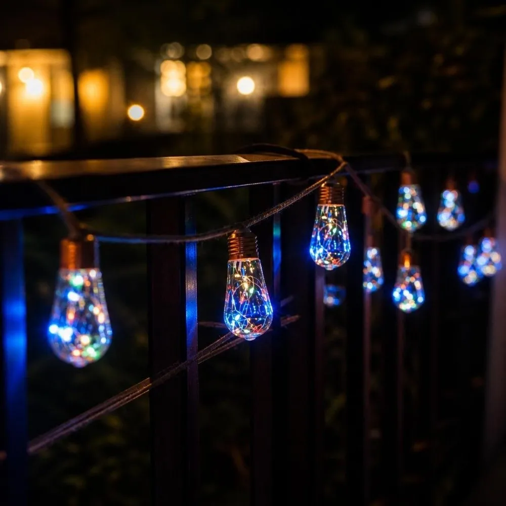 Festive 10/16 LED Solar String Light Bulbs with Hemp Rope Warm/Colorful Light Hanging Light Bulbs Bulb String Light Yard