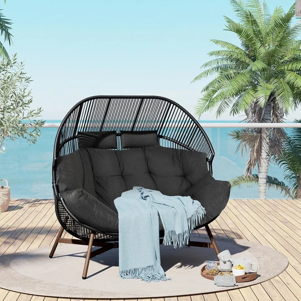 

Outdoor Modern 2-Seat Wicker Egg Chair with Cushion, Stationary Patio Loveseat Accent Chair