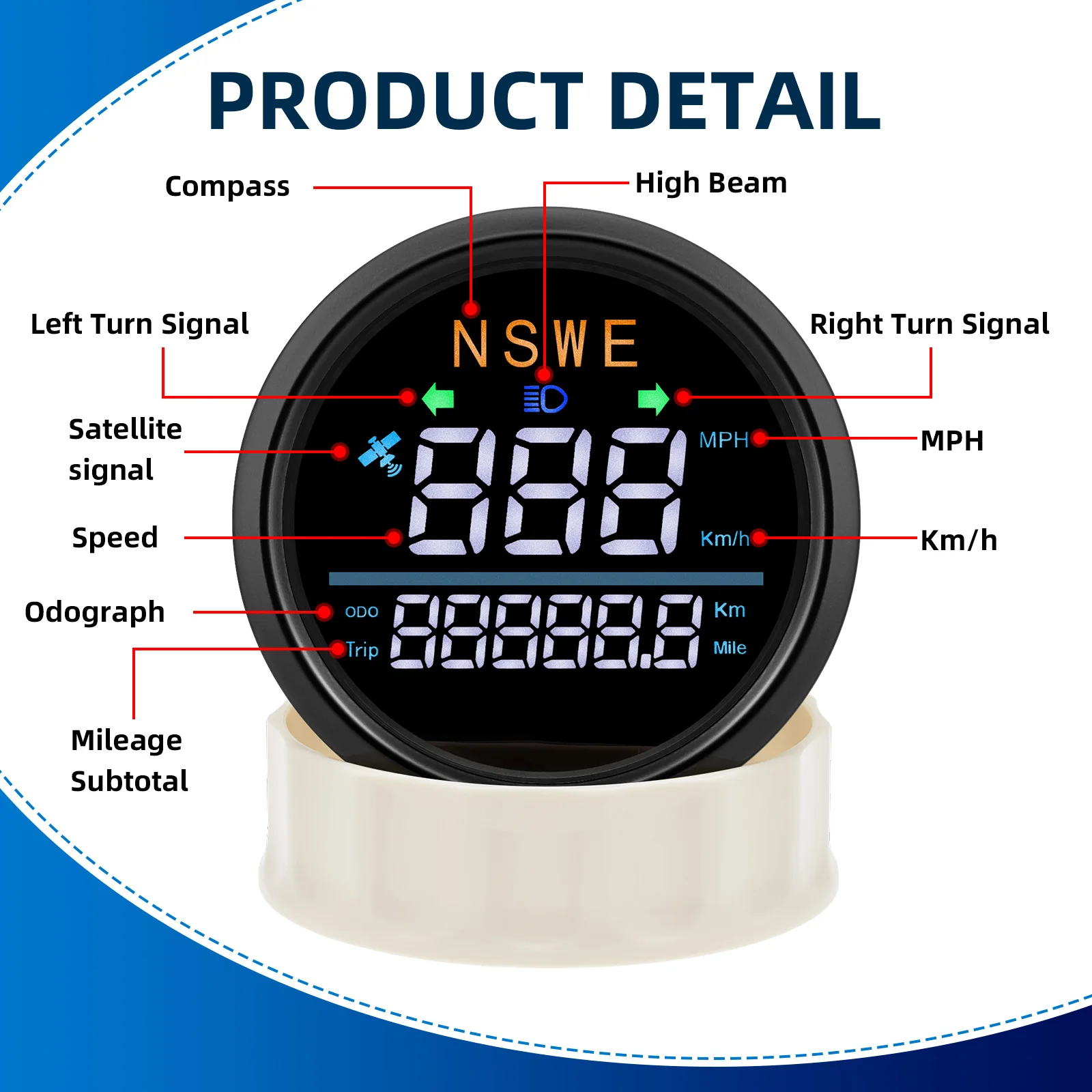 85 مللي متر GPS عداد السرعة مع هوائي GPS عداد المسافات رحلة KMH MPH البوصلة مع إشارات بدوره لسيارة قارب يخت شاحنة موتو مخصصة