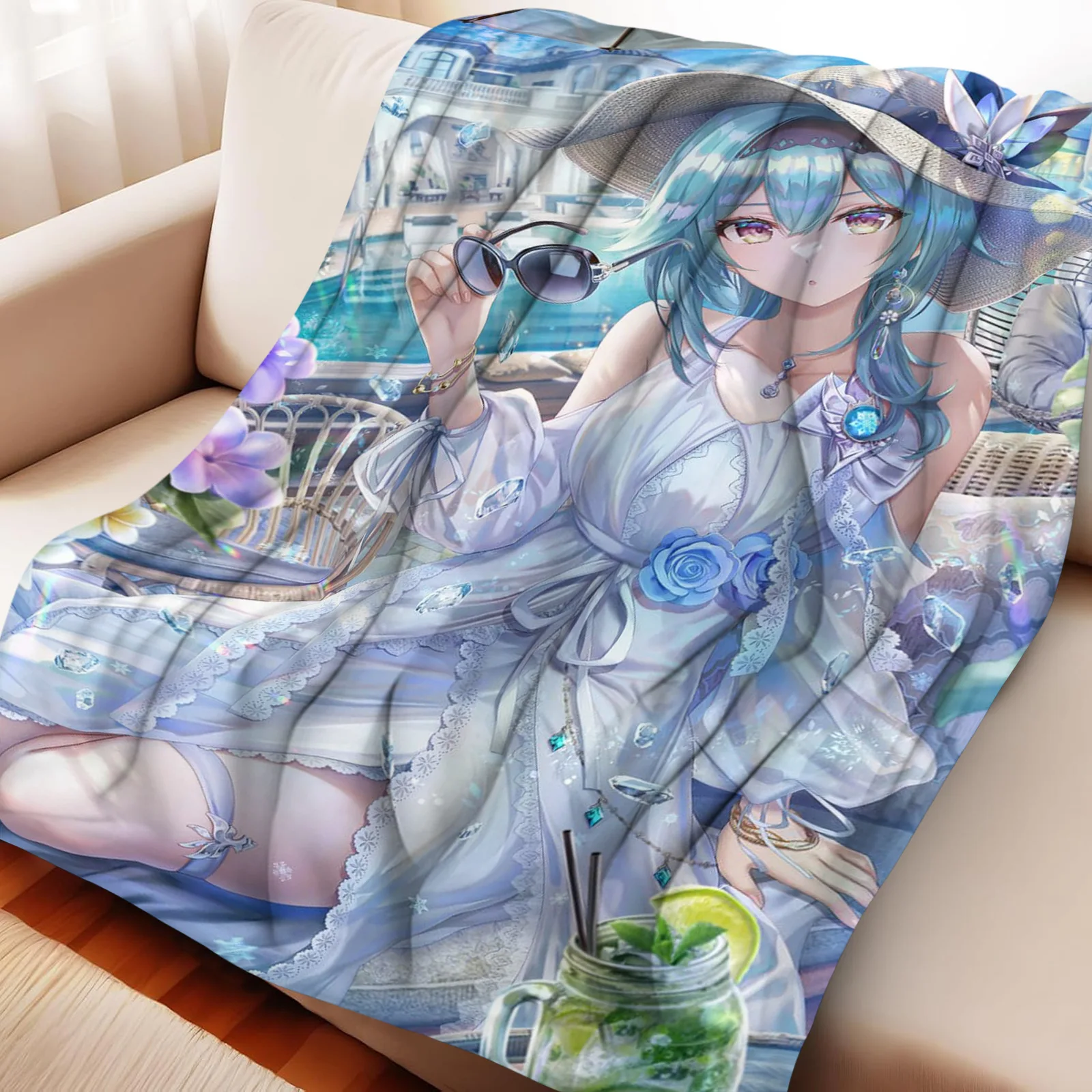 

Cartoon Genshin Impact Eula Lawrence Universal Flannel Blanket Anime Printed Soft Blankets Multifunctional Blankets Decor Home