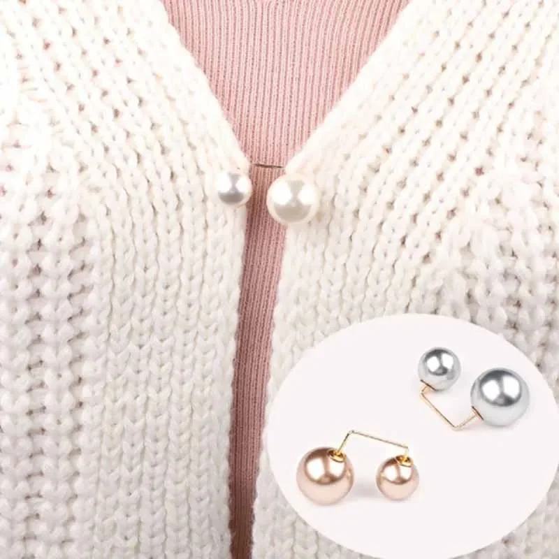 Double Pearl Brooch Snowflake Bow Decoration Accessories Enamel Needle Brooch Silk Scarf Buckle Pure Copper Fittings