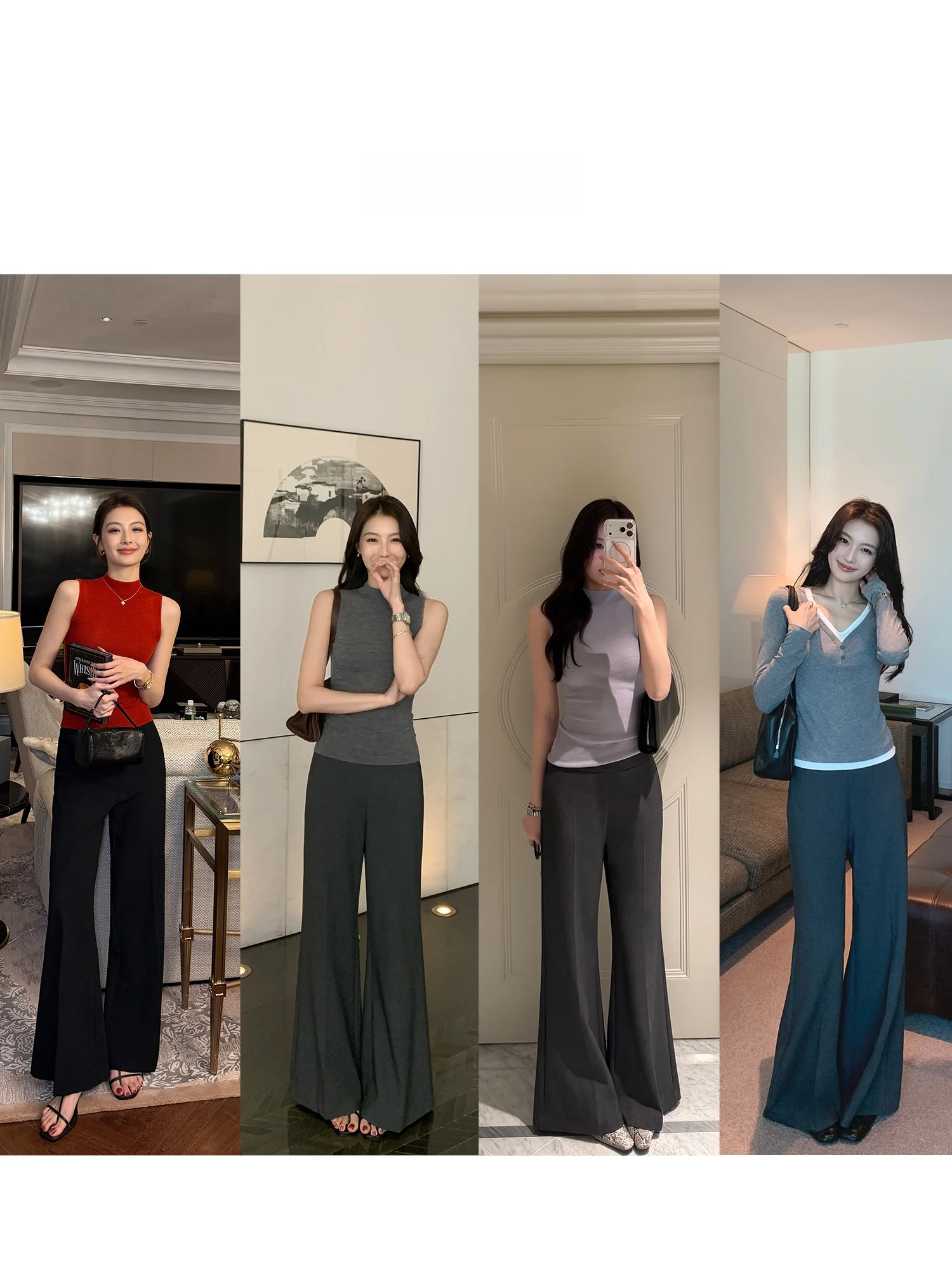 

Maven Lin Casual Bla mat Women's Wide Leg Pants Flared Trousers Loose Fit Drapey Long Pants Ladies Faion
