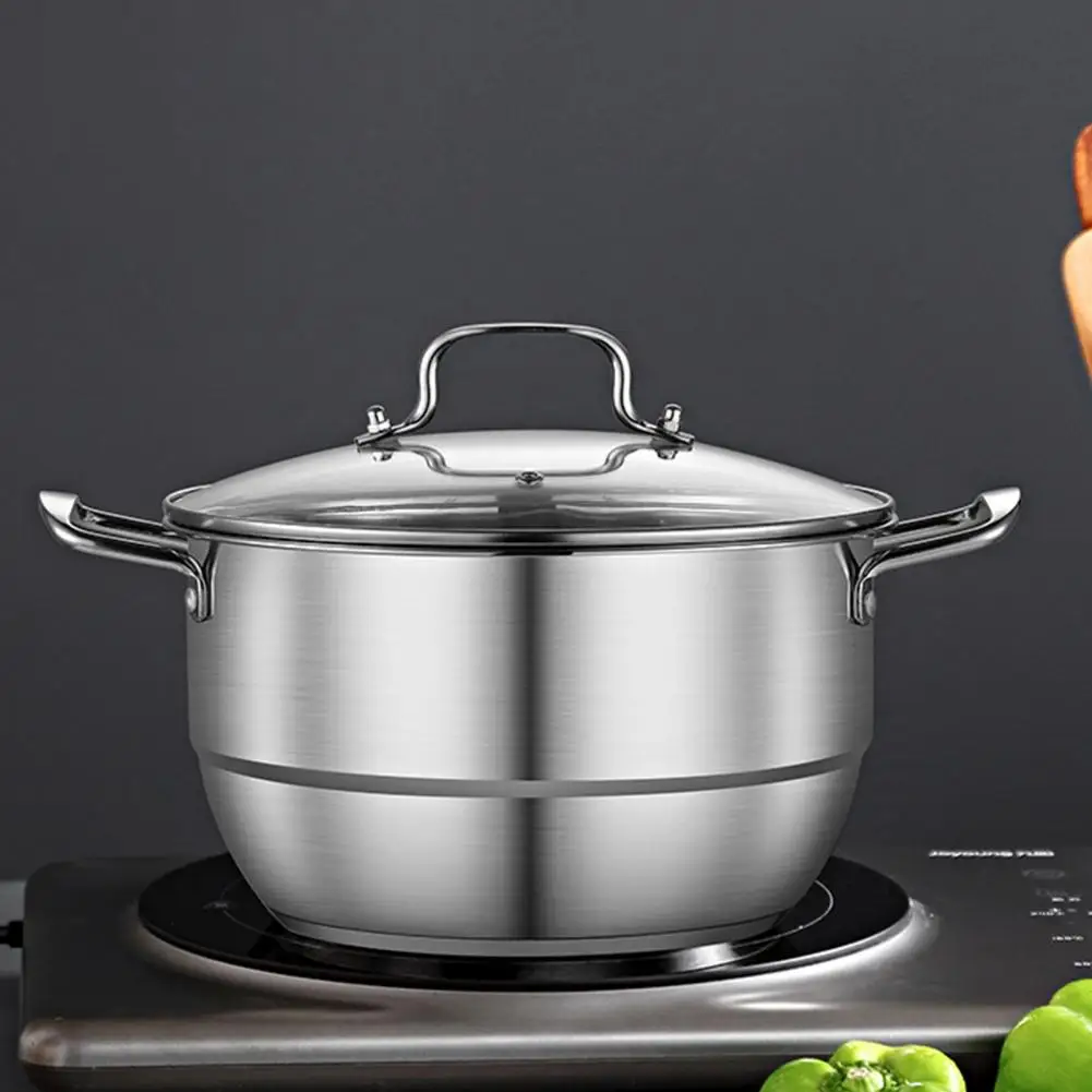 Steaming Pot with Insert Stainless Steel Soup Pot with Steaming Rack Capacity Dual Handle Stockpot Anti-scalding for Home
