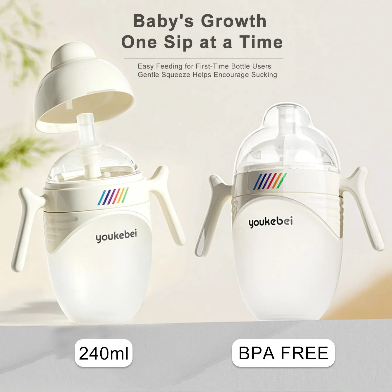 Soft Squeeze Silicone Sippy Cup, Baby Straw Cup for 6 12 18 Months,with Gravity Ball for Toddlers, Leakproof Training Water Cup