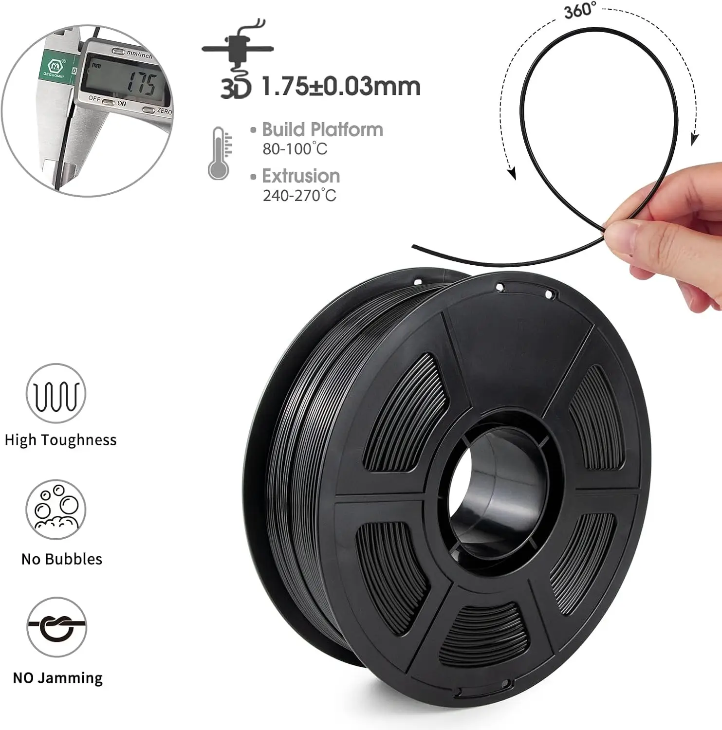 Black ASA Filament Bundle 10kg UV Weather Resistant 3D Printer Filament Outdoor Functional Parts AMS AMSLite 1kg 10 Spool