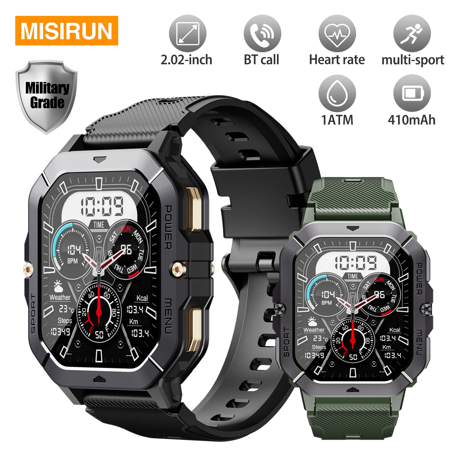 

MISIRUN Outdoor Sport Smart Watch Men 410mAh Battery Fitness Tracker Voice Call 1ATM Waterproof Military Grade Women Smartwatch