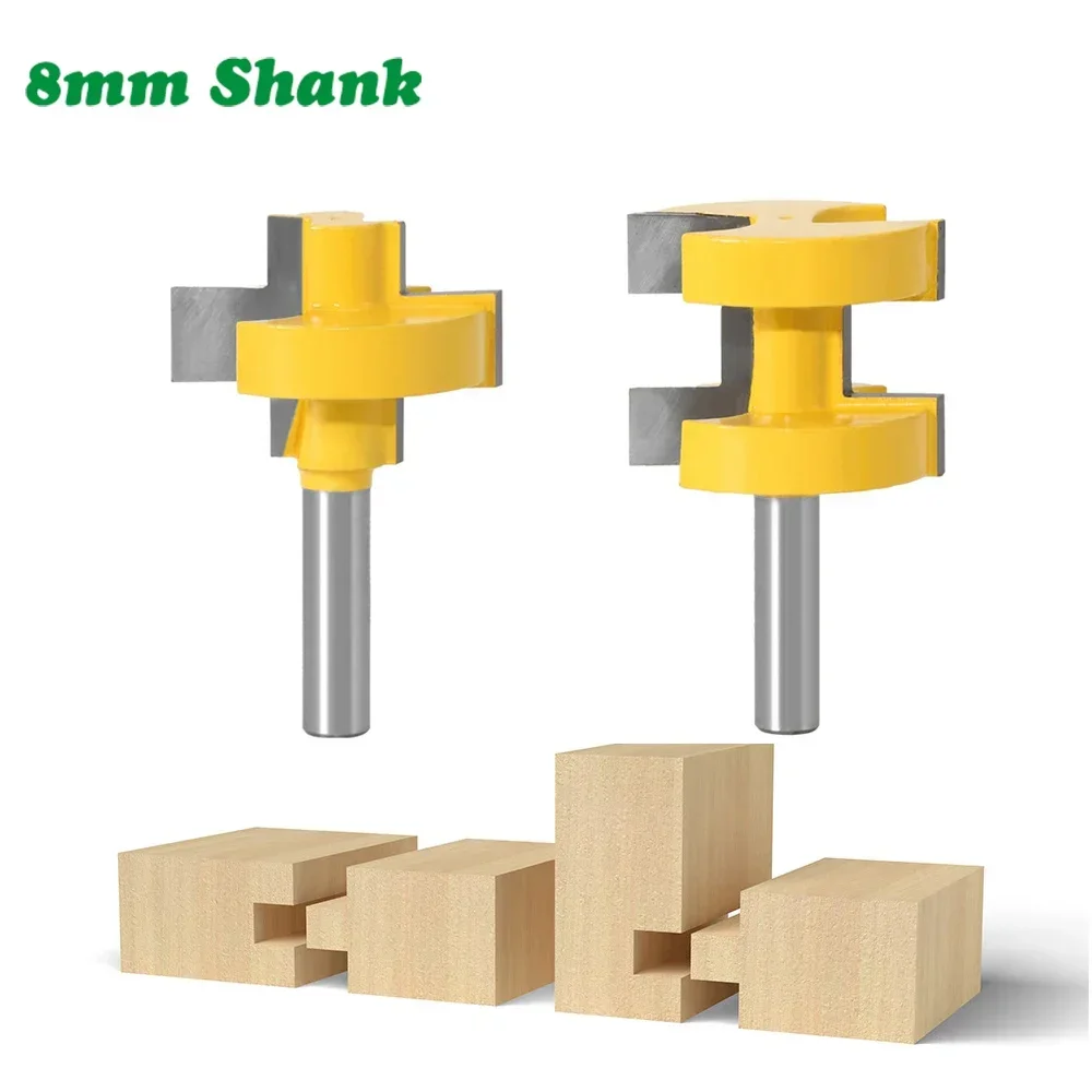 2PC/Set 8MM Shank Milling Cutter Wood Carving T-Slot Square Tooth Tenon Bit Milling Cutter Carving Router Bits For Woodworking