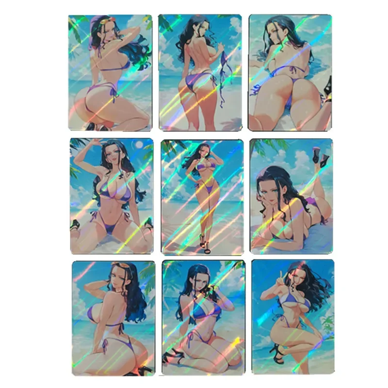 9 adet/takım Anime kart tek parça Nico Robin seksi çıplak kart ACG plaj mayo Bikini oyuncak hediye oyunu komik koleksiyon kartı