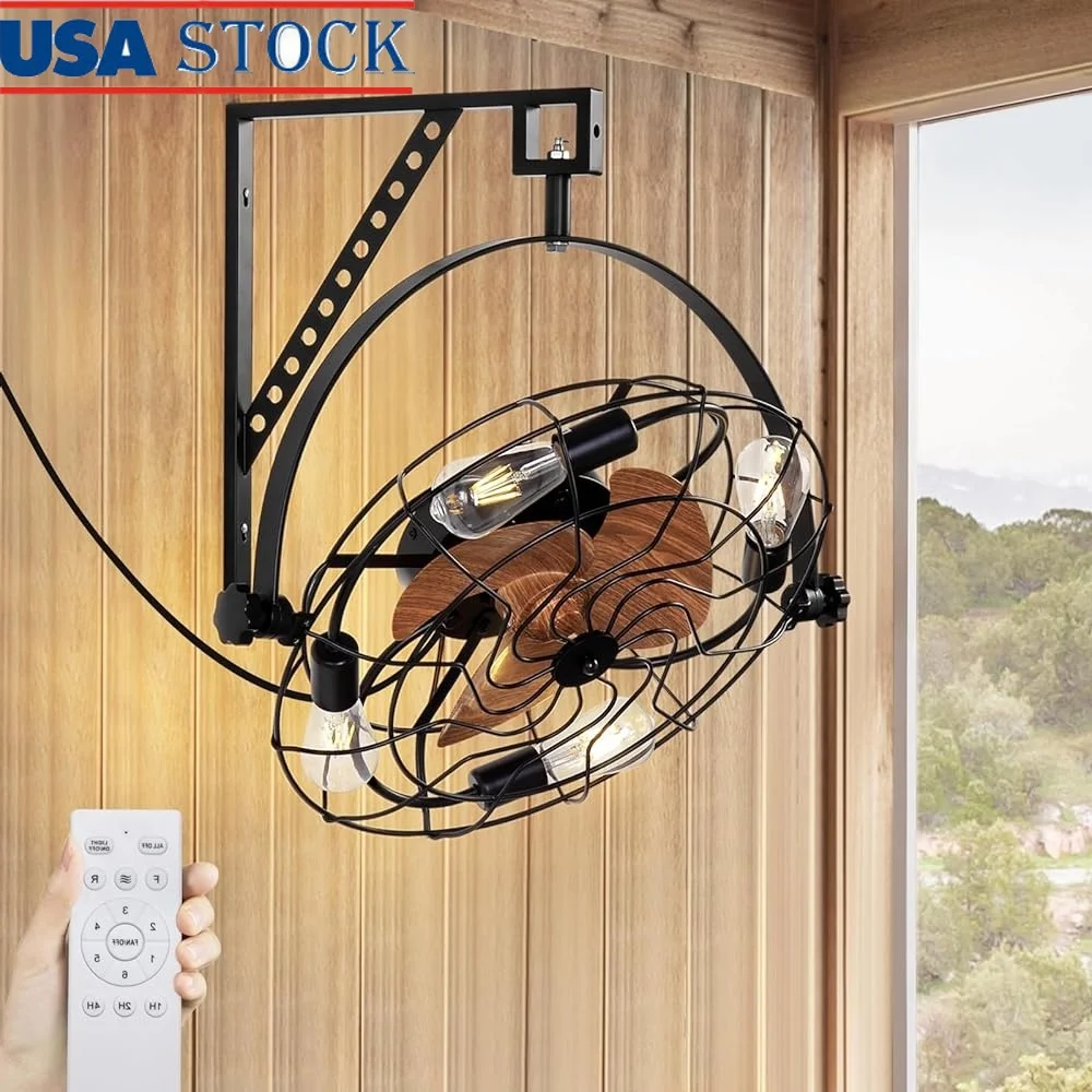 20 بوصة جدار جبل مروحة مروحة السقف مع أضواء التحكم عن بعد 6 سرعة الموقت 360 درجة دوران قابل للتعديل المرآب مروحة