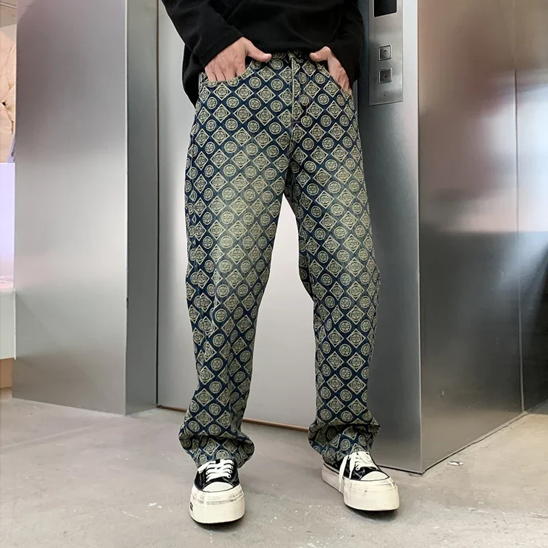 

Washed Denim Letter Jacquard Jeans Men Plus Size Streetwear Hip Hop Cleanfit Loose Casual Straight Denim Baggy Jeans Pants