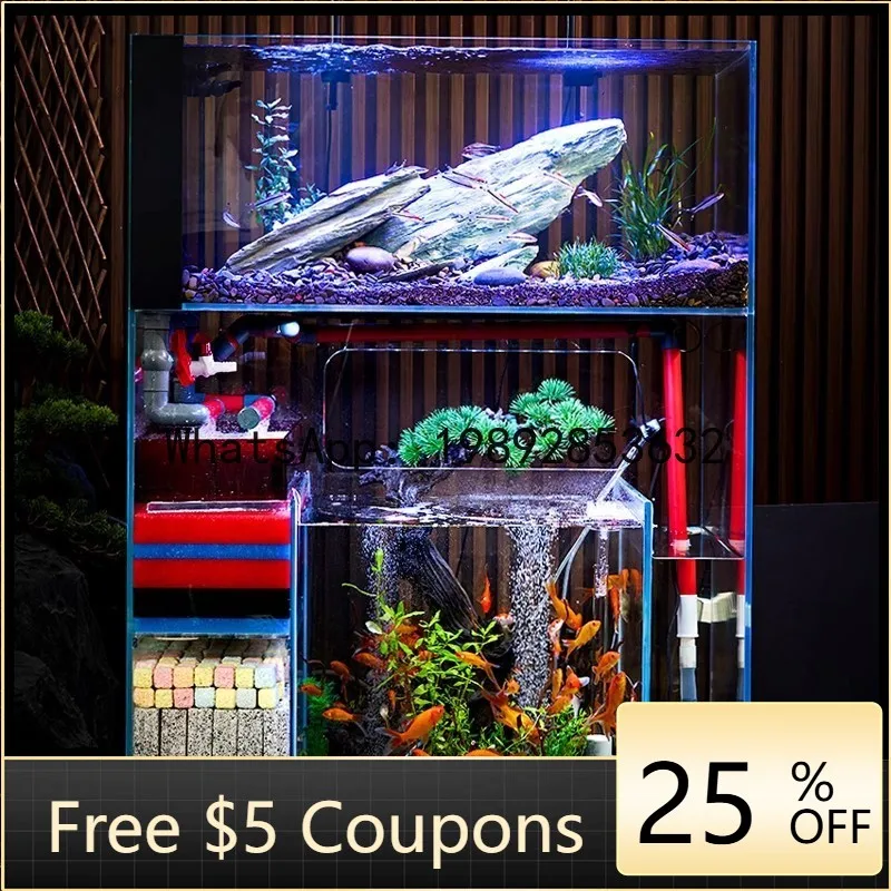 

Z4 Living Room Small Fish Tank Ultra Clear Glass Ecological Circulation Goldfish Tank Filter Integrated Aquarium