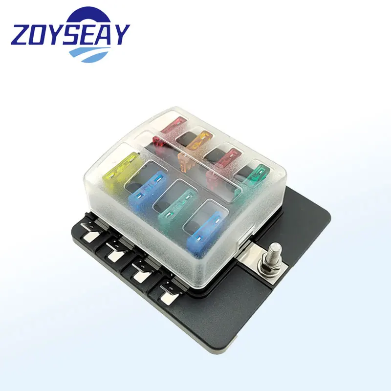 Zoyseay Car Boat 8 Way Blade Fuse Holder 1in 8out Block With Plastic Cover Warning Indicator 12V 24V Fuse