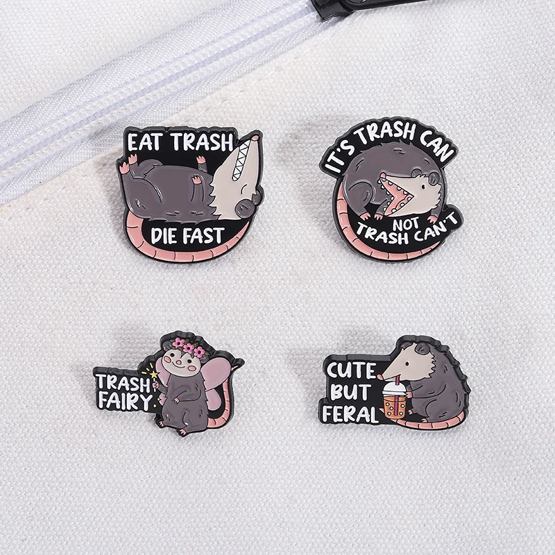 Screaming Possum Trash Fairy Enamel Pin  Cute But Feral Opossum Brooches Backpack Lapel Badge Animal Jewelry Gifts for Friends