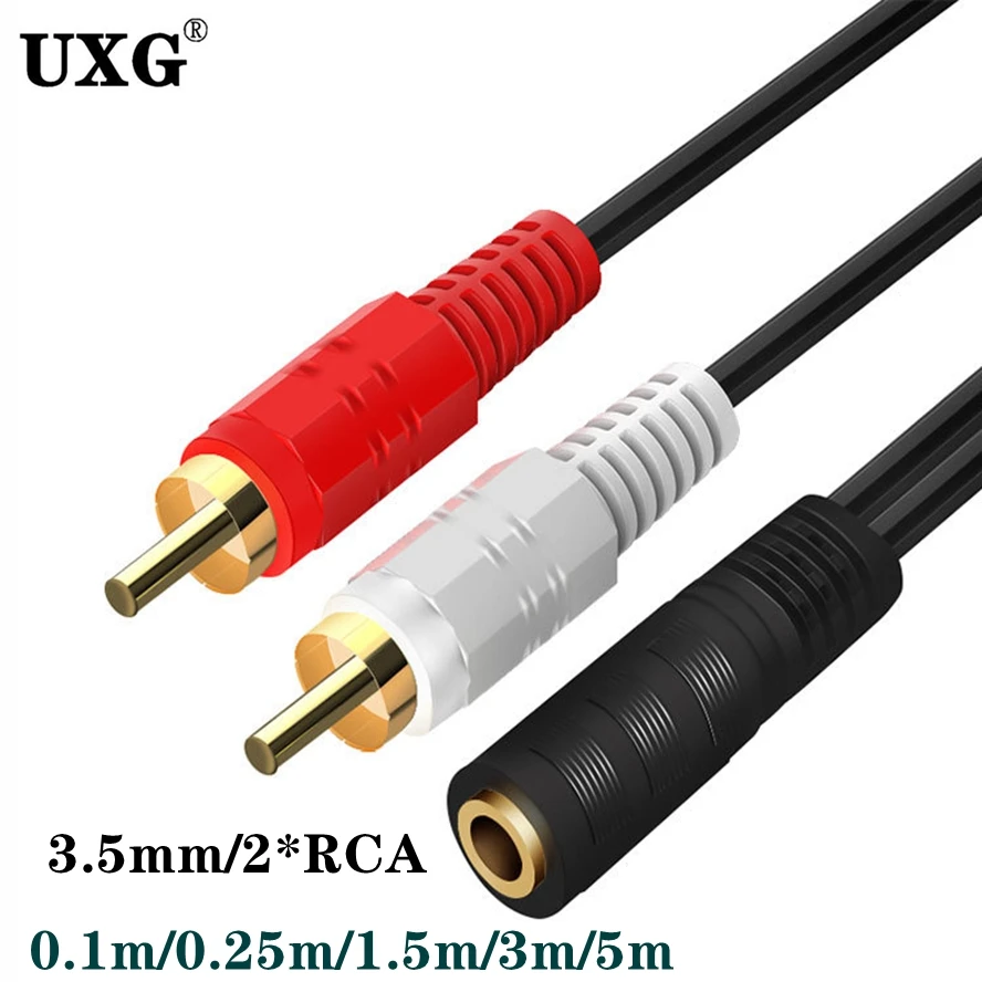 5M 3M 1M 3.5mm To RCA Female Connector Jack Stereo Cable Y Plug To 2 RCA Male Adapter 3.5 Audio Aux Socket To Headphone Music