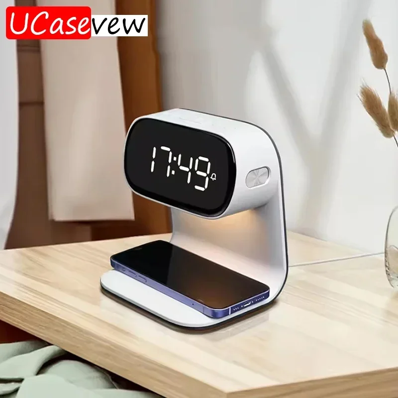 15W 3 in 1 Multi-functional LED Warm Light Night Alarm Clock Support Mobile Phone For iPhone Huawei Samsung Fast Charging Dock