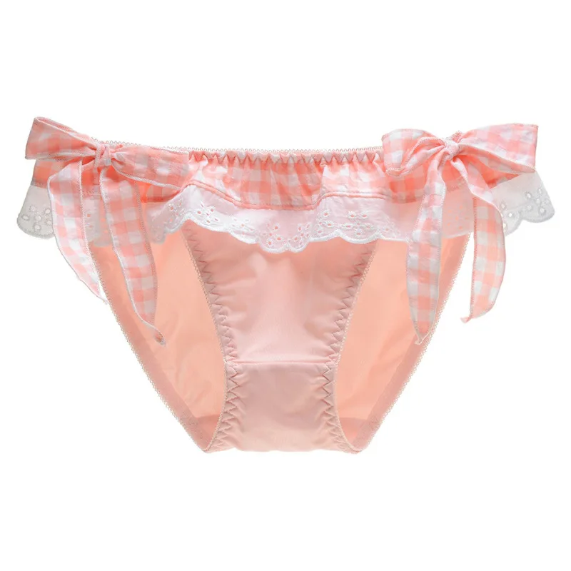 New Women Cute Lovely Sweety Lace Cotton Lattice Panties Ruffles Princess Style Lolita Cosplay Underwear Elasticity Bow