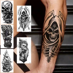 Realistic Skull Sickle Temporary Tattoos For Women Adult Men Robot Pistol Pirate Ship Fake Tattoo Arm Body Art Washable Tatoos