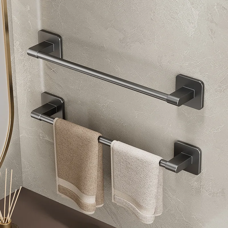 Bathroom Towel Holder White Without Drilling Bathroom Black TowelRack Towel Bar Self-Adhesive Bathroom Towel Rack TowelRail