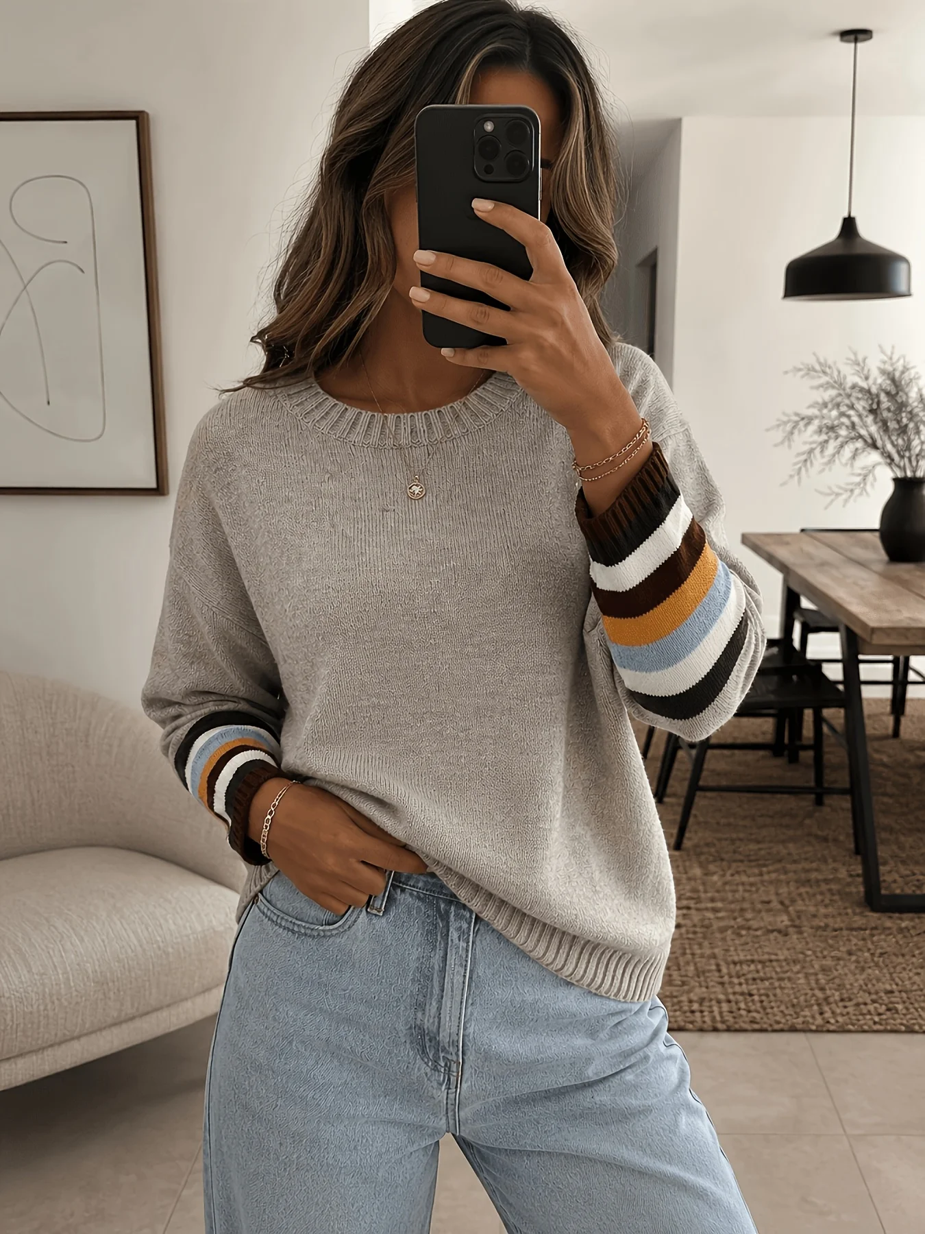 Women'S Knitted Pullover Sweater Autumn Winter Cozy Style Street Style Round Neck Stripe Long Sleeve New Must Have Arrival.