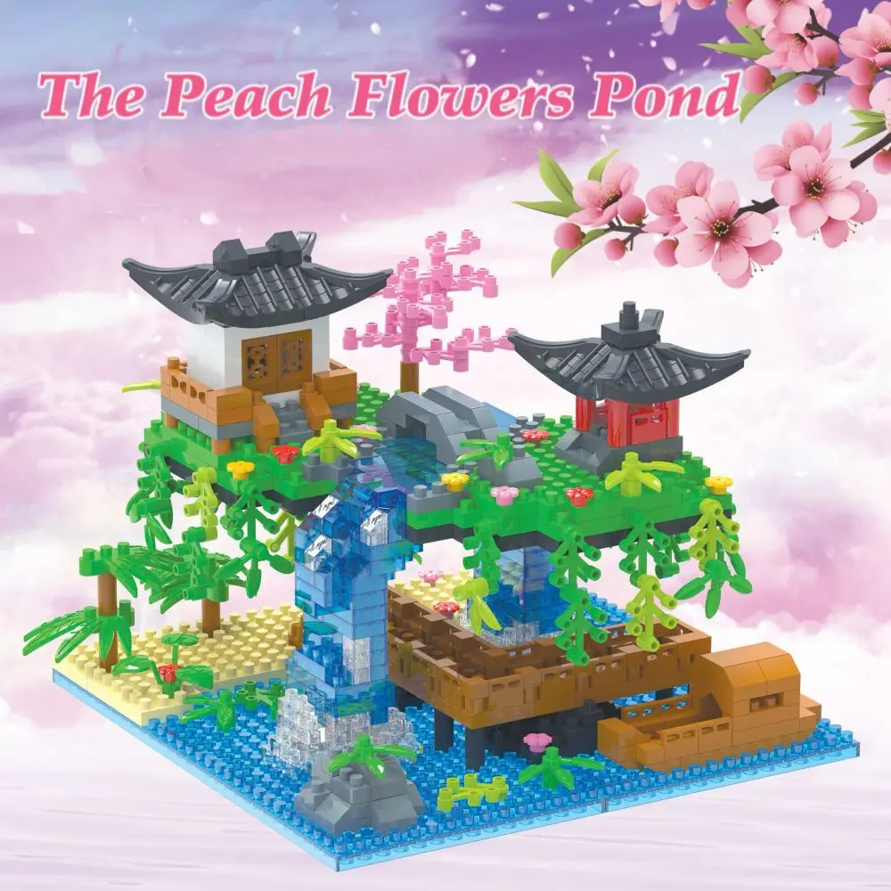 

688PCS Peach Blossom Pond, Miniature Building Block Set, DIY, Splicing Toys, Gift Boxes, Halloween, Christmas, Thanksgiving