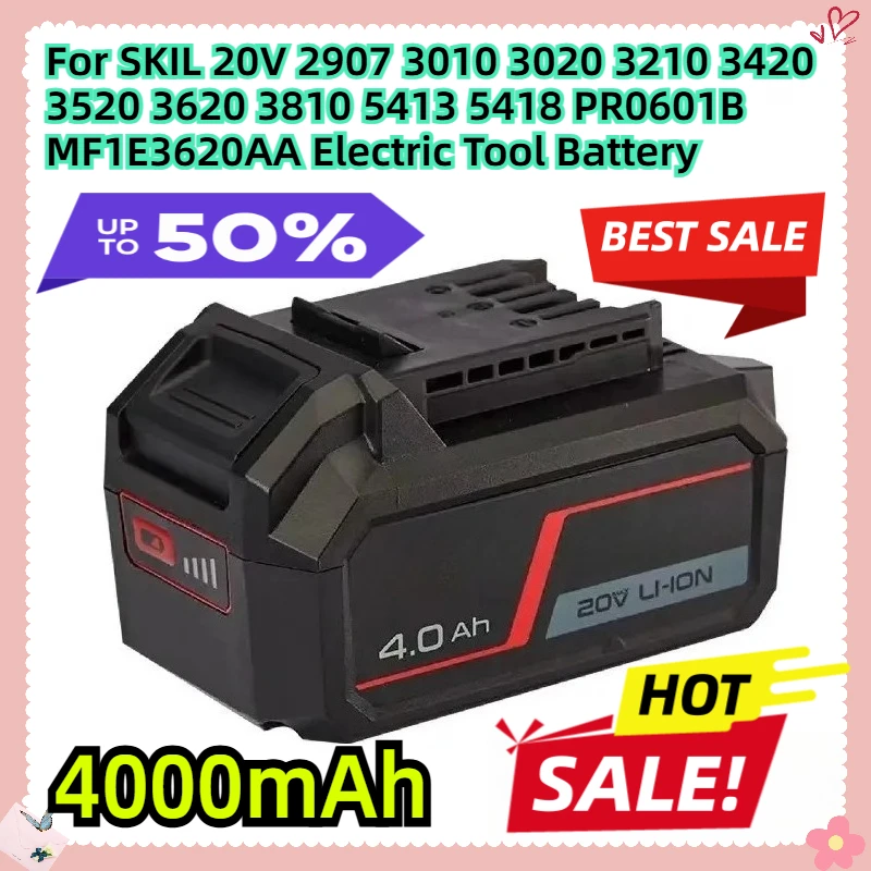 

For SKIL 20V 2907 3010 3020 3210 3420 3520 3620 3810 5413 5418 PR0601B MF1E3620AA Electric Tool Battery 4000mAh