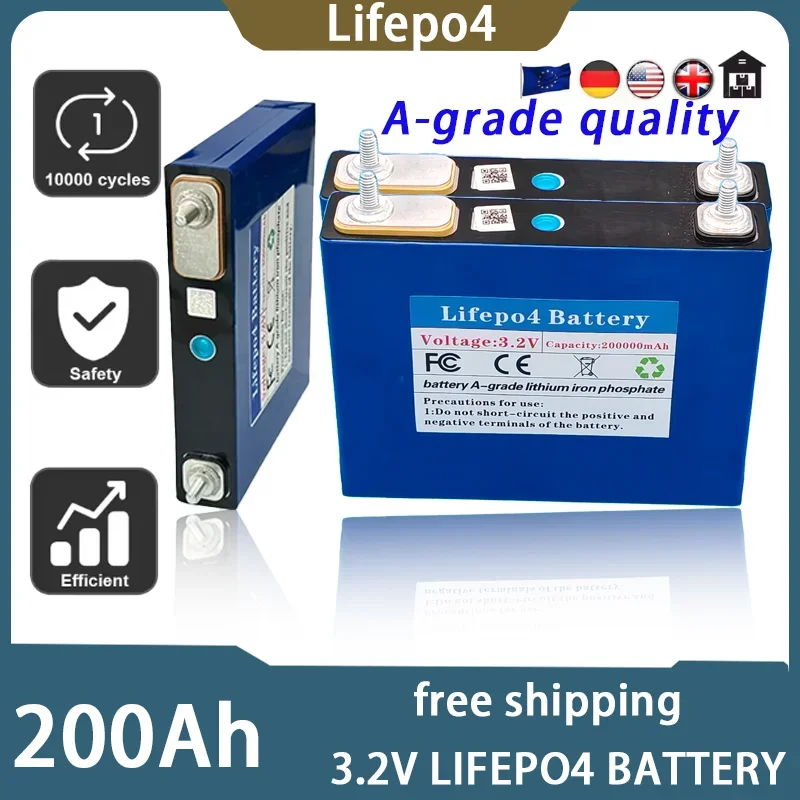 

New rechargeable LifePO4 lithium iron phosphate battery grade A 3.2V200AH, solar powered RV camping vehicle Golf Carts UPS Motor