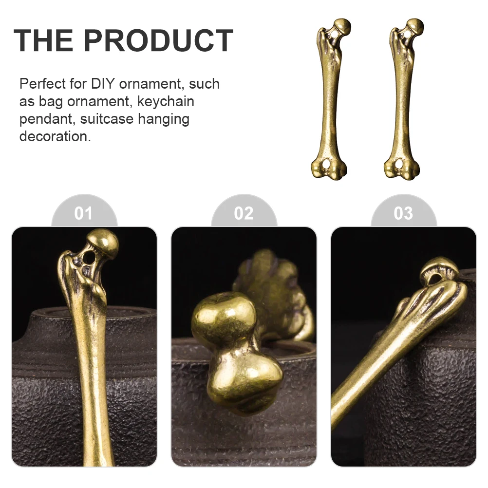 

2pcs Copper Bone Keychain Hanging Ornament Charms Pendant Keyring Cute Brass Decor for Bag Car Office Mini Bone Pendant Hole