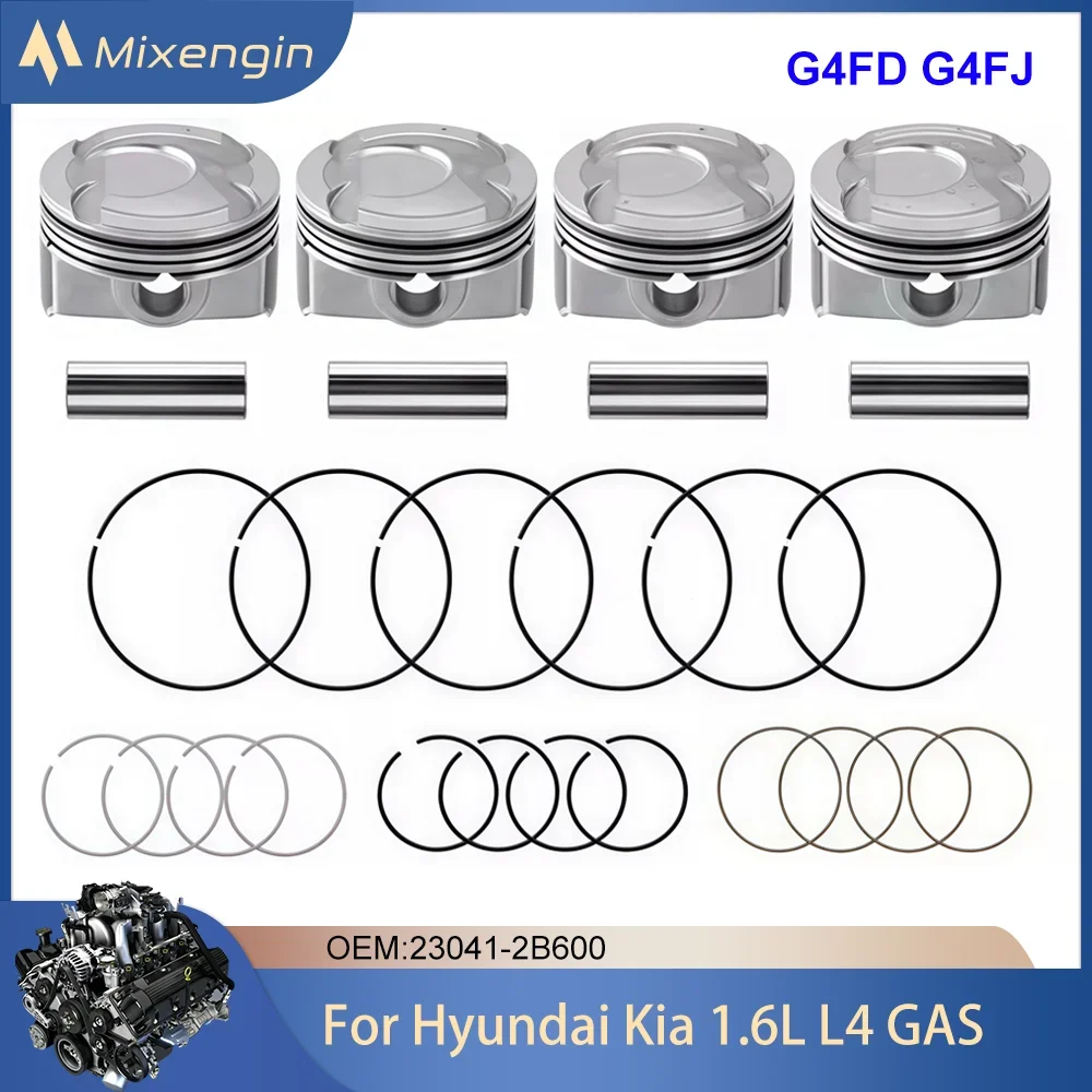 Auto Engine Parts 4pcs Piston & Ring Kit For Hyundai Accent Elantra Kia Carens 1.6 L T L4 GAS G4FD G4FJ 2010-2023 23041-2B600